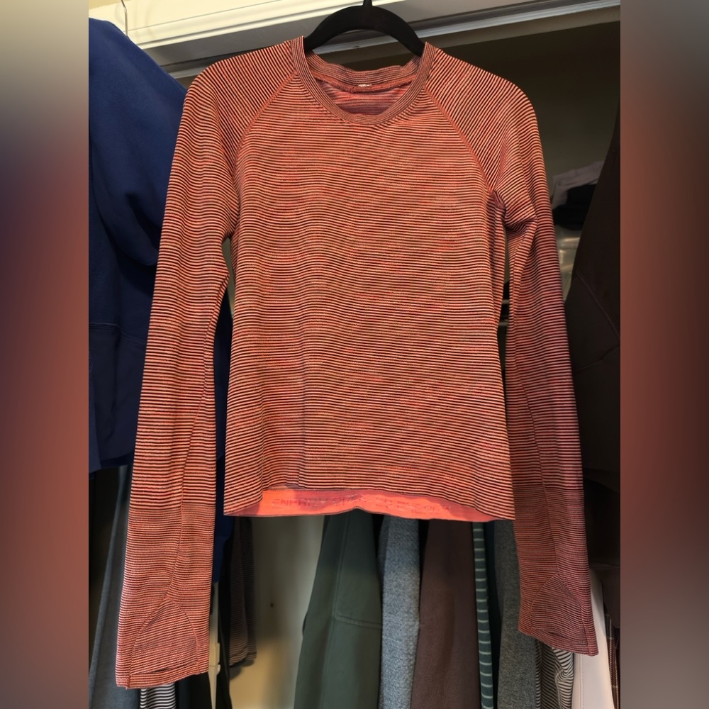 Lululemon Swiftly Tech Long Sleeve Shirt Race Size 4 Striped Raspberry Cream